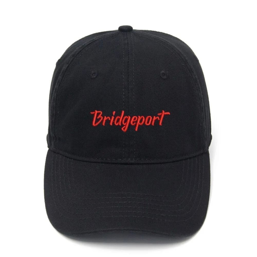 Bridgeport Vibes: Velcro Hat with Embroidered Locale, Urban Chic Essential Now.